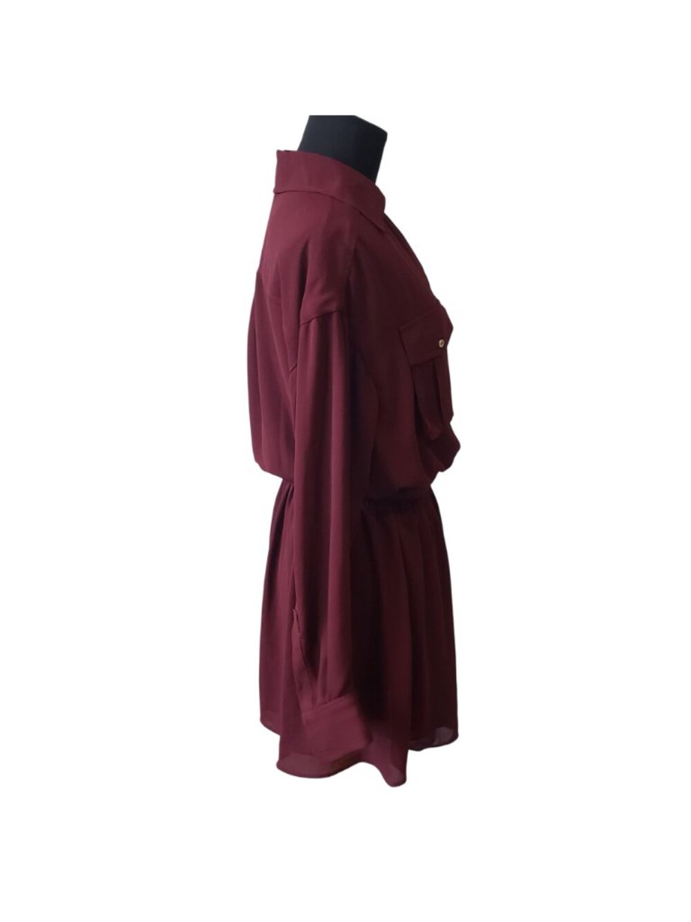 Ramy Brook Burgundy Long Sleeve Mini Wrap Dress Fall Red Wine Shirt Dress - Picture 4 of 13